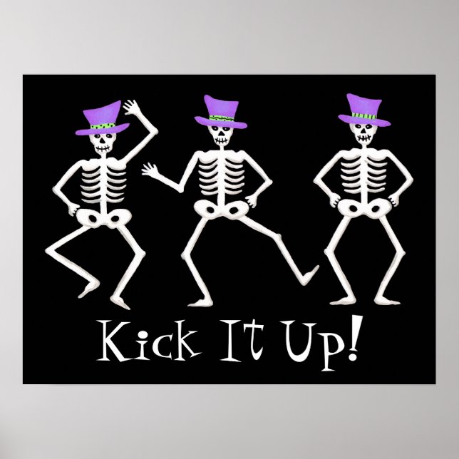 Poster Black White Halloween Danser Squelette Top Chapeau (Devant)