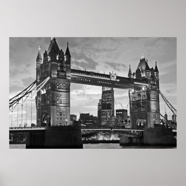 Poster Black White London Tower Bridge UK Travel (Devant)