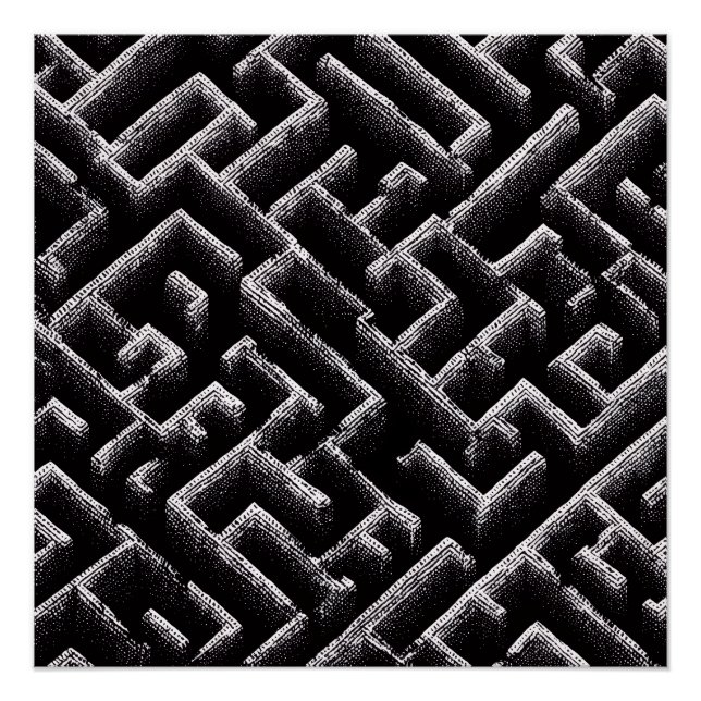 Poster Black & White Optical Illusion Maze Pattern Art (Devant)