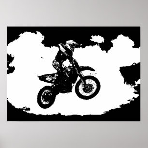Poster Black White Pop Art Motocross Motorcyle Sport