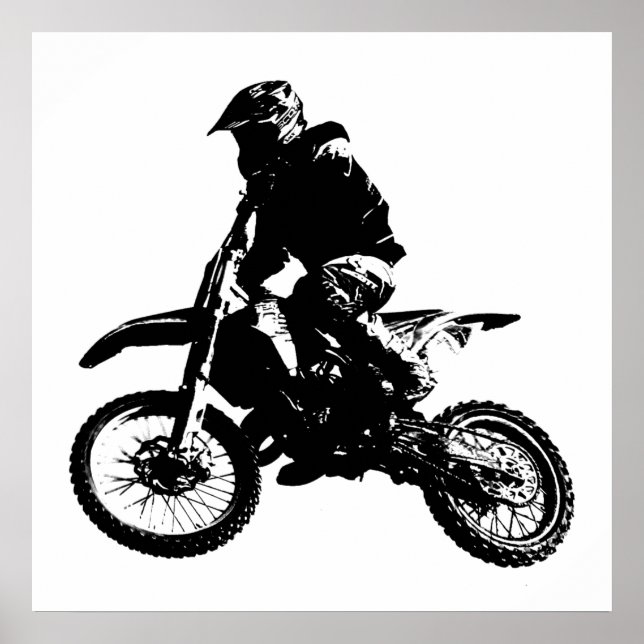 Poster Black White Pop Art Motocross Motorcyle Sport (Devant)