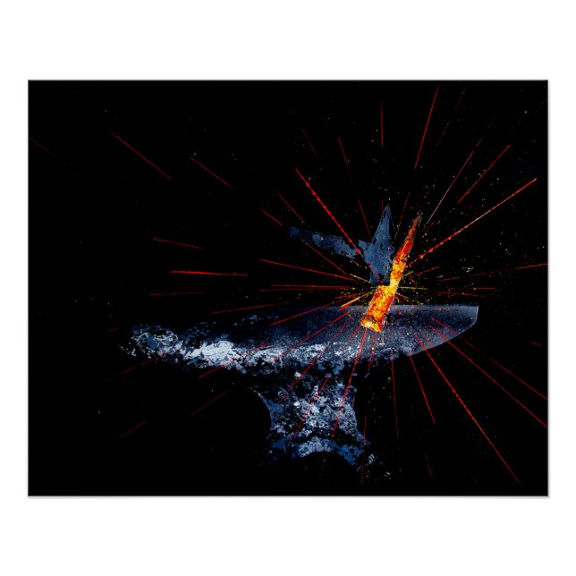 Poster Blacksmith Hammering sur Anvil (Devant)