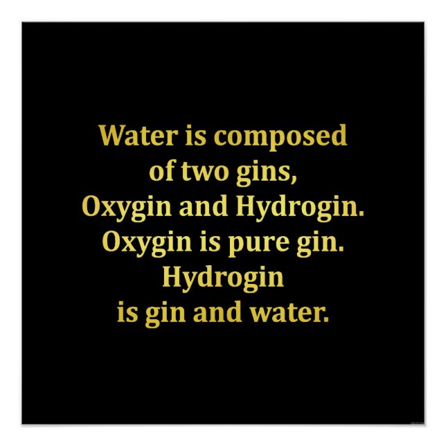 Poster Blague sur l'eau et le gin drôle (Devant)