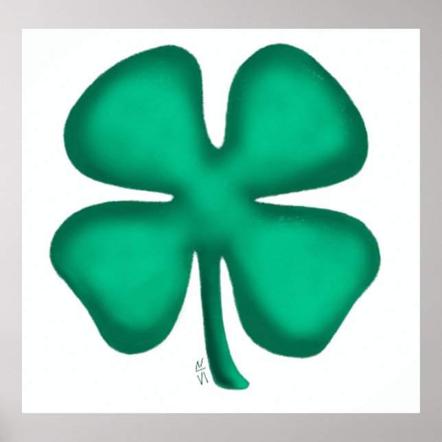 Poster blanc à valeur mat Lucky 4 Leaf Irish Clove (Devant)