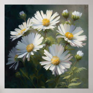 Poster blanc Aster Flower Art