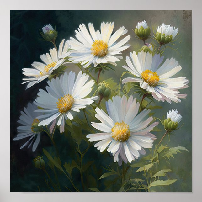 Poster blanc Aster Flower Art (Devant)