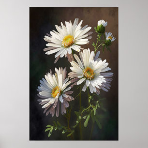 Poster blanc Aster Flower Art