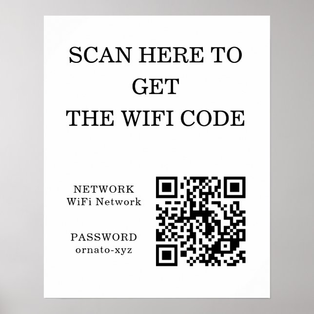 Poster blanc de code QR WiFi - Recherche d'accès (Devant)