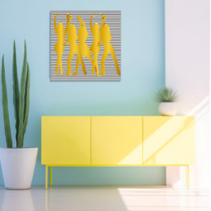 Poster Blanc moderne de noir de rayures de filles de