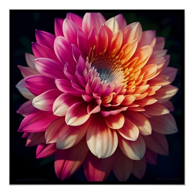 Poster Blanc Orange Jaune Rose Violet Bleu Dahlia Fleur (Devant)