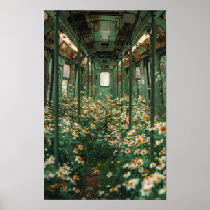 Poster blanc sur le champ de fleurs de chamomille