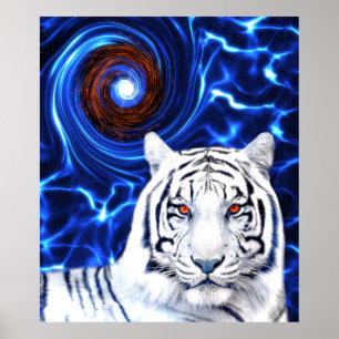 Poster blanc Tiger Spirit Animal Blue Vortex
