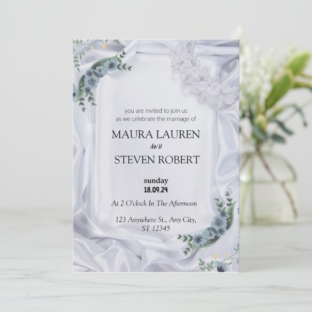 Poster blanc vert moderne Faire-part de mariage (Debout devant)