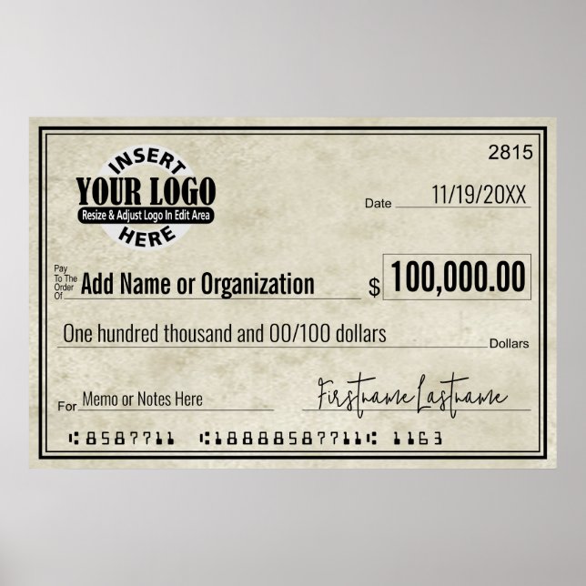 Poster Blank Check for Sweepstakes & Awards AGED LOOK (Devant)