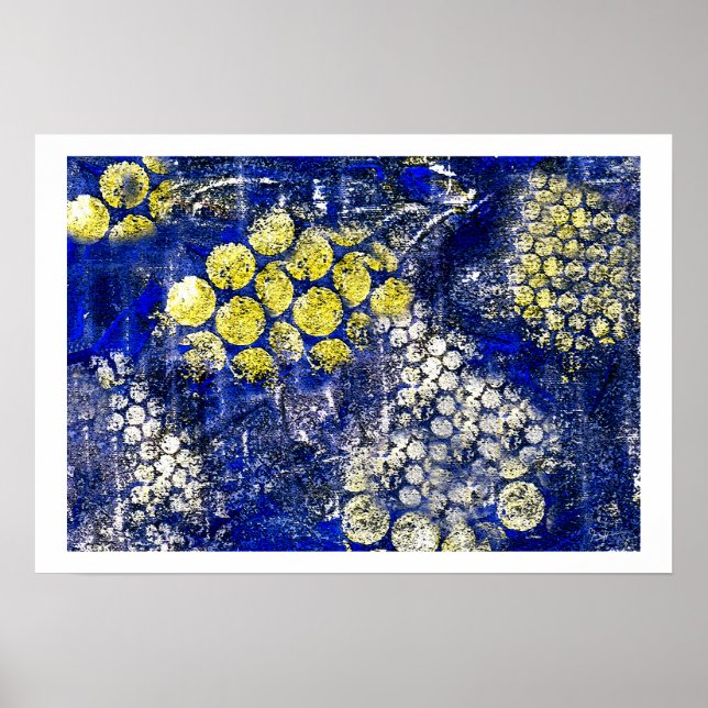 Poster Bleu avec points jaunes et blancs - sur toile (Devant)