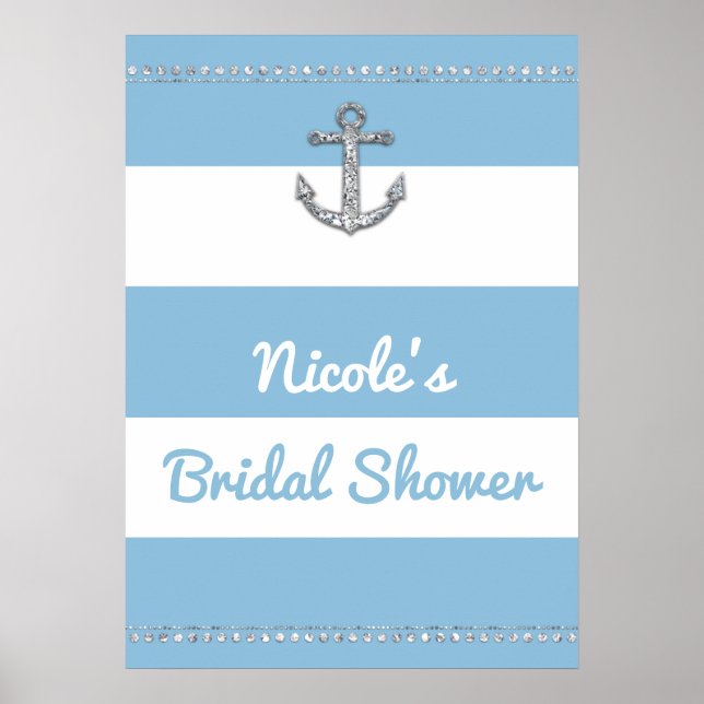 Poster Bleu barbeau et rayures blanches Ancrage diamant (Devant)