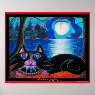 Poster Bleu Bayou Jazz Cat