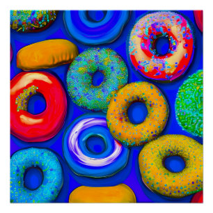 Poster Bleu beignets colorés