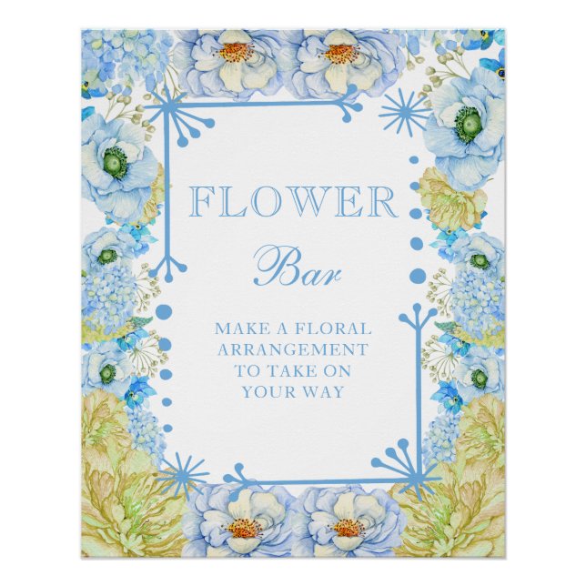 Poster Bleu Bow Baby shower Bow Flower Bar (Devant)