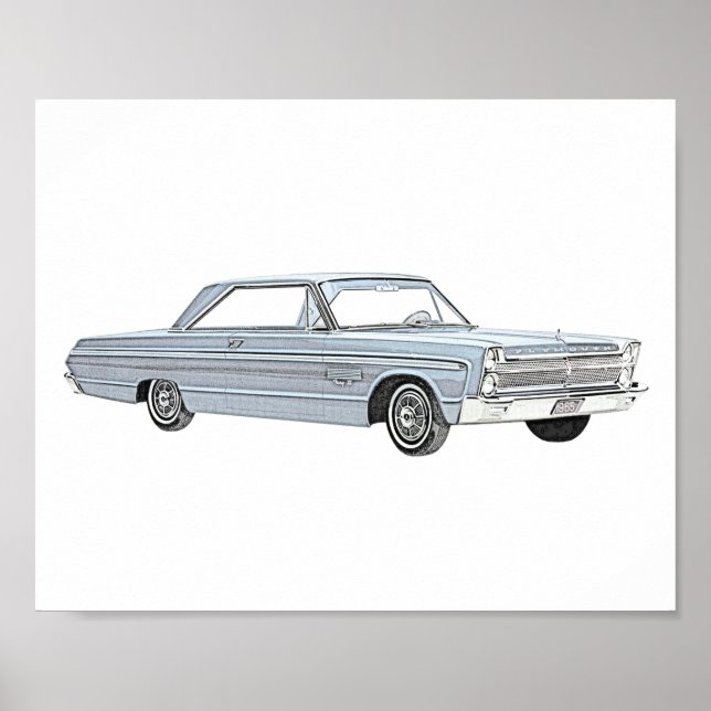 Poster Bleu classique 1965 Plymouth Fury dessin (Devant)