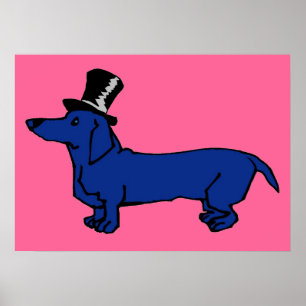 Poster Bleu Dachshund chapeau supérieur