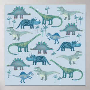 Poster bleu Dinosaures