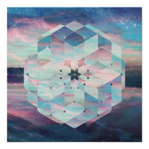 Poster Bleu en pastel de mandala d'océan géométrique d