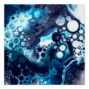 Poster Bleu et Marbre blanc Fluid Art