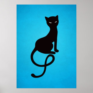 Poster Bleu Gracieux Mal Noir Chat