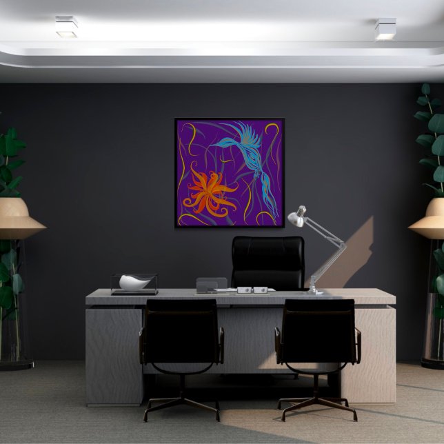 Poster Bleu Graphique Oiseau et Oiseau du Paradis (Créateur téléchargé)