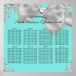 Poster Bleu Gros Diamants À Nœud Blanc Glam Sièges