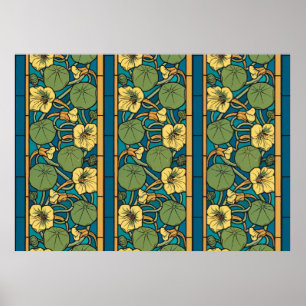 Poster Bleu jaune Nasturtium Fleur Nouveau Motif