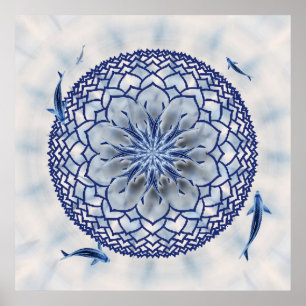 Poster bleu Koi Lotus Mandala
