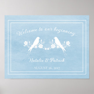 Poster bleu Lovebird Floral Mariage