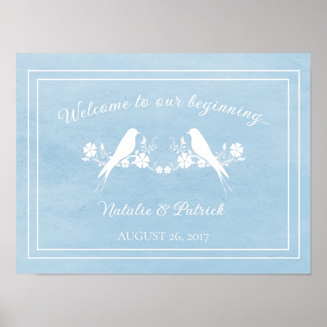 Poster bleu Lovebird Floral Mariage (Devant)