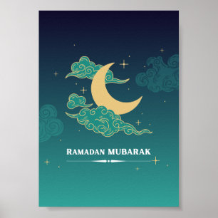 Poster bleu moderne Ramadan Moubarak