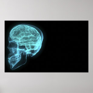 Poster Bleu néon vue côté X crâne à rayons X sur noir
