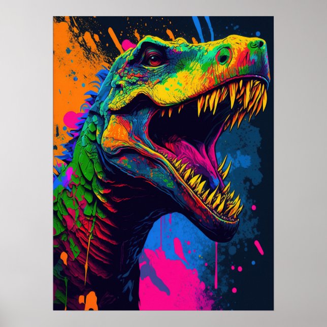 Poster bleu orange Dinosaur T Rex (Devant)