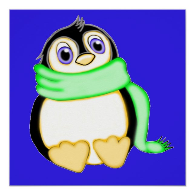 Poster bleu Perky Penguin (Devant)