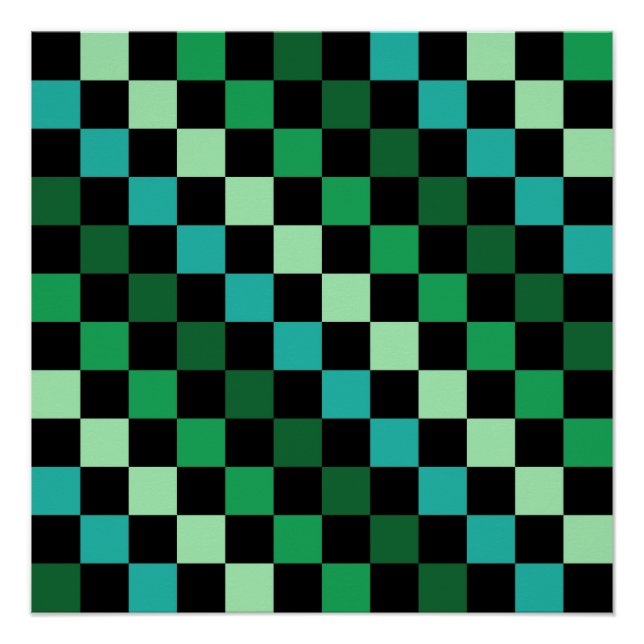Poster Bleu vert À damiers En vichy Motif (Devant)