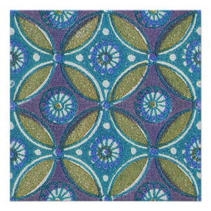 Poster Bleu vert Rustique Boho Motif circulaire géométriq