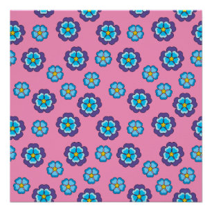Poster Bleu Violet rose motif floral