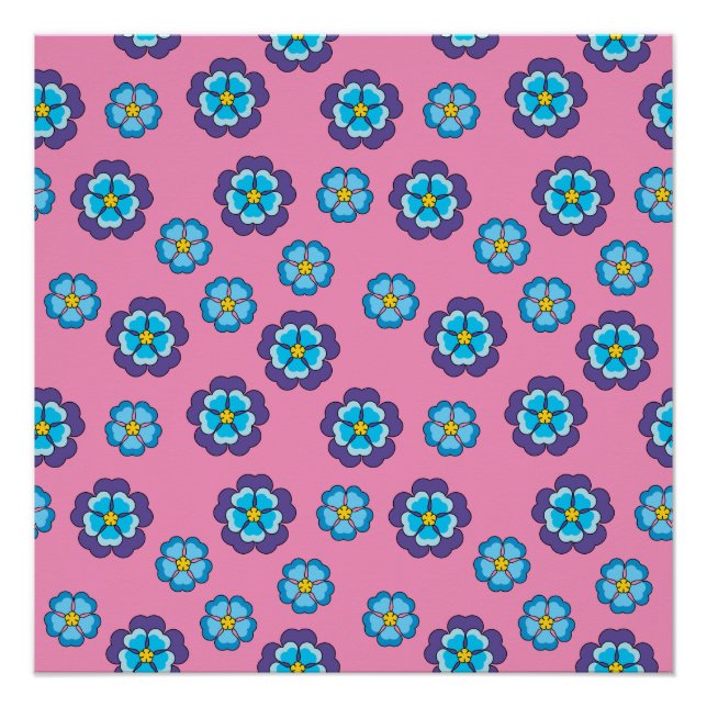 Poster Bleu Violet rose motif floral (Devant)