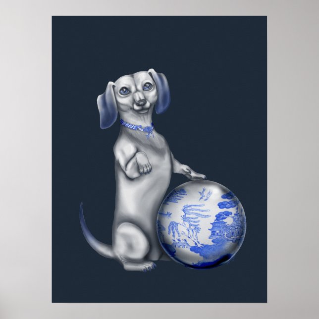 Poster bleu Willow Dachshund (Devant)