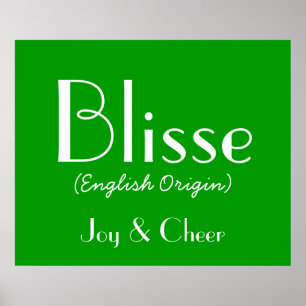 Poster Blisse Origine Anglaise Avec Signification En Vert