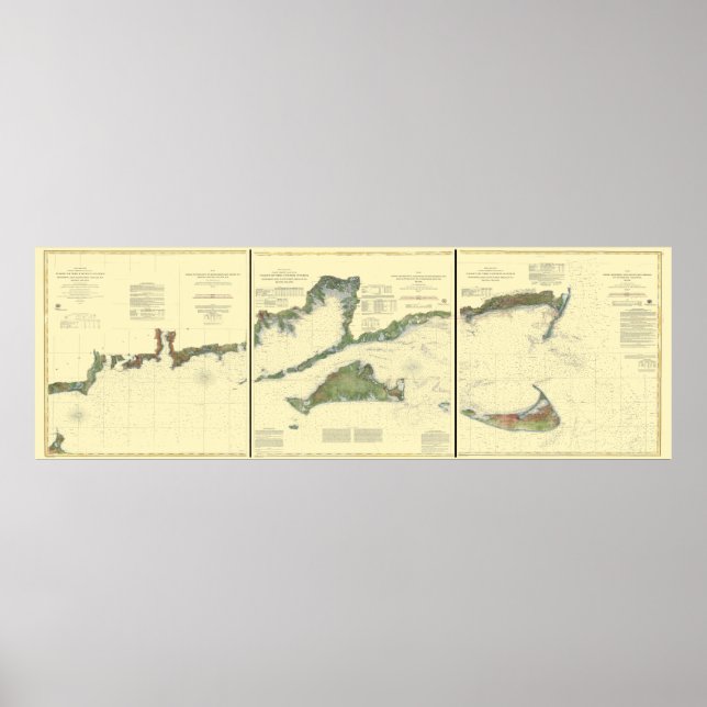 Poster Block Island, Buzzard Bay, Nantucket et Martha’s (Devant)