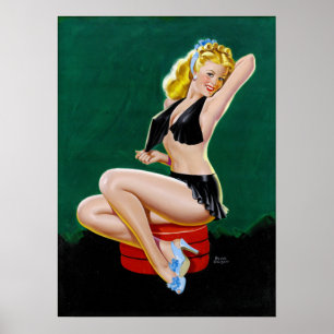 Poster Blonde in Blue Slippers Pin Up