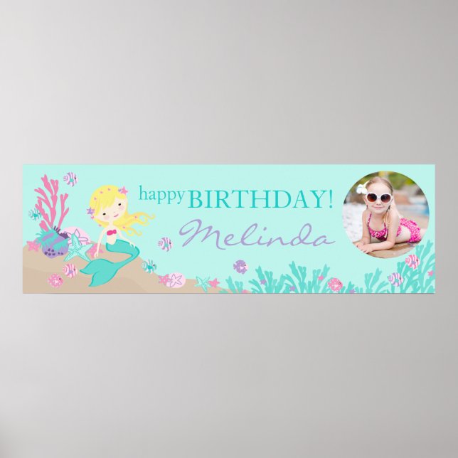Poster Blonde Sirène Anniversaire Bannière (Devant)