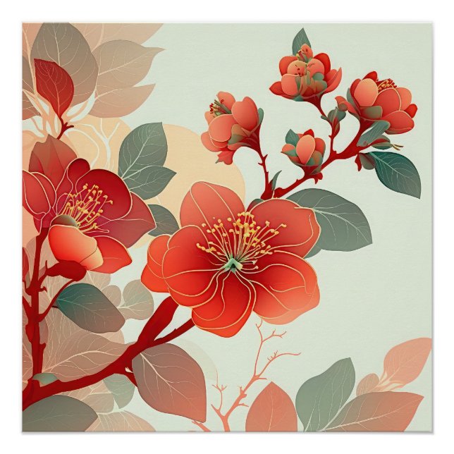Poster Blossoms de coings rouges (Devant)