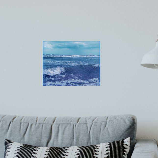 Poster Blue Atlantic Ocean Waves Nuages Sky Photographie (Photo of Atantic ocean blue water white cap waves blue sky clouds on wall art poster.)